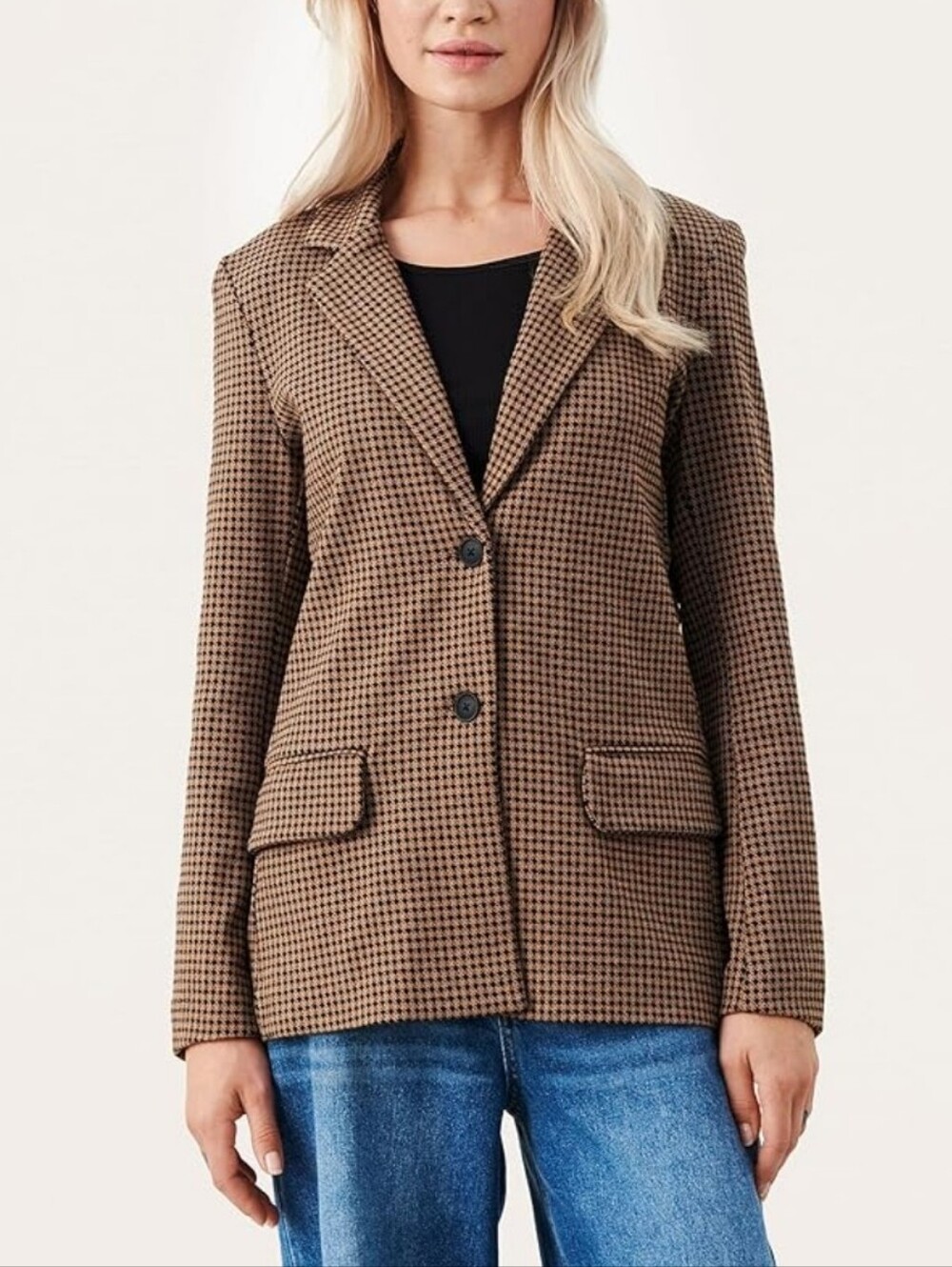 Abercrombie & Fitch (Size L) Wool Blend Houndstooth Blazer Jacket - Brown/Black - Picture 15 of 16